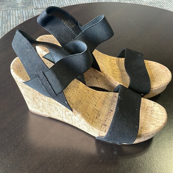 Lucky Brand Black Strap Chunky Cork Platform Malliah Wedge Slingback Sandals 7.5 - Picture 1 of 7